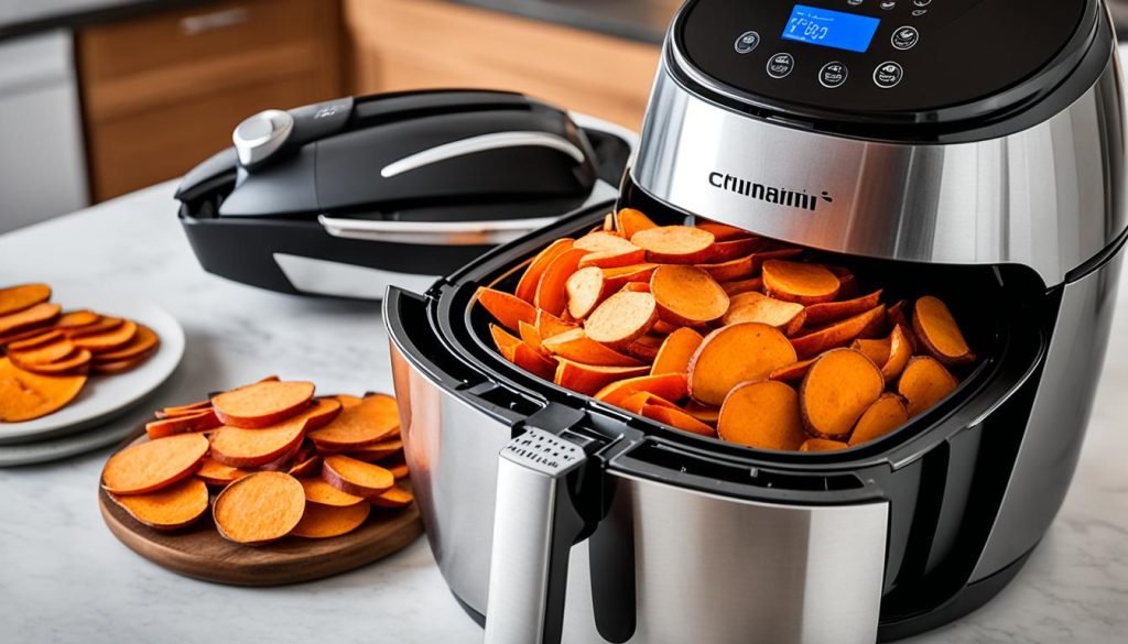 air fryer sweet potato chips preparation